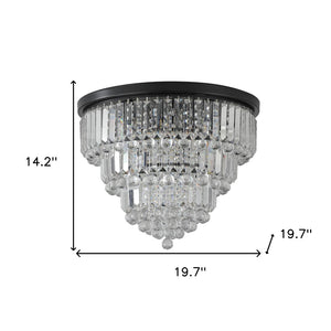 HomeRoots Black Six-Light Crystal Flush Chandelier - Modern Elegance with Adjustable Brightness and Style 568138