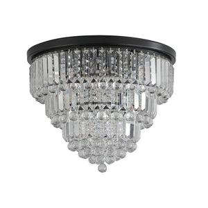HomeRoots Black Six-Light Crystal Flush Chandelier - Modern Elegance with Adjustable Brightness and Style 568138