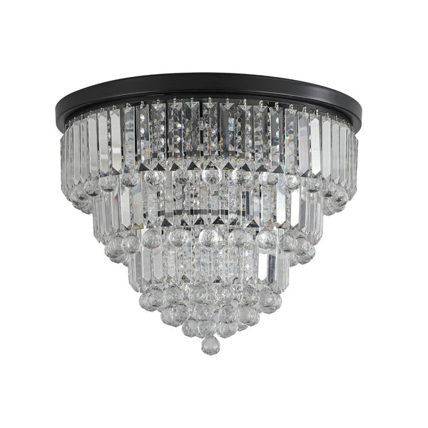 HomeRoots Black Six-Light Crystal Flush Chandelier - Modern Elegance with Adjustable Brightness and Style 568138
