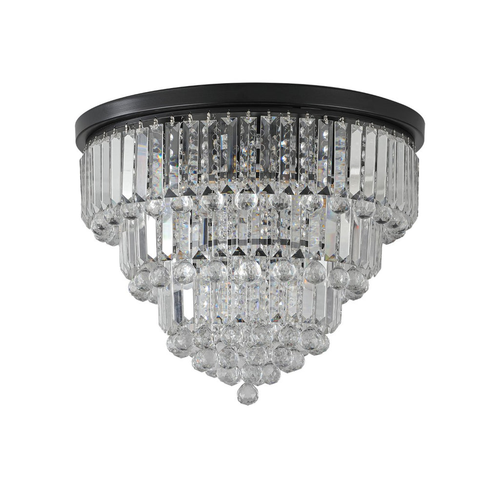 HomeRoots Black Six-Light Crystal Flush Chandelier - Modern Elegance with Adjustable Brightness and Style 568138