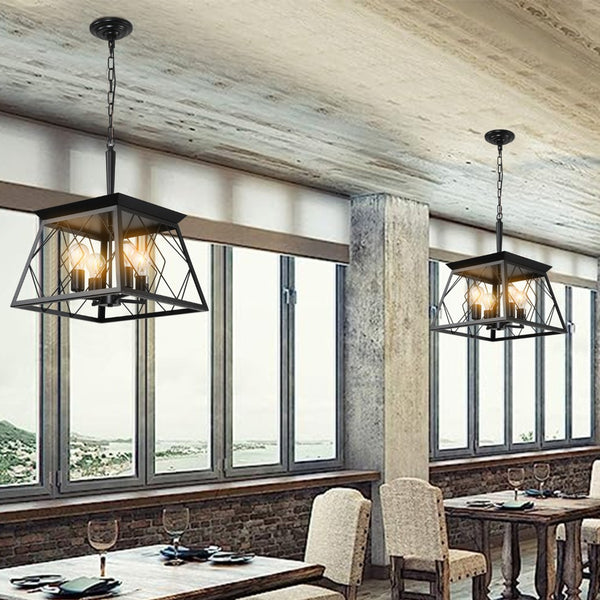 HomeRoots Black Four-Light Metal Chandelier with Adjustable Height and Matte Black Shades for Elegant Illumination 568139