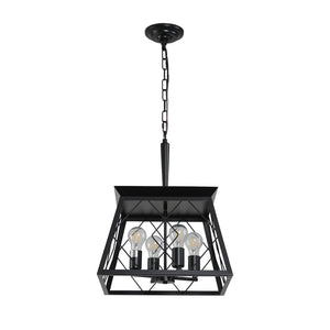 HomeRoots Black Four-Light Metal Chandelier with Adjustable Height and Matte Black Shades for Elegant Illumination 568139