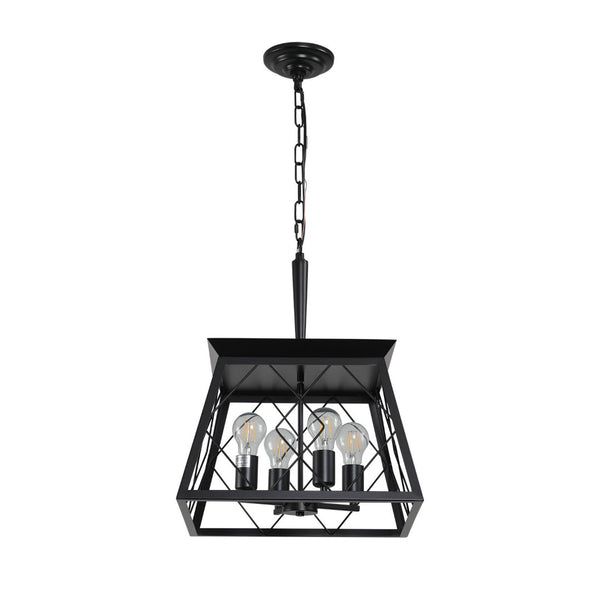 HomeRoots Black Four-Light Metal Chandelier with Adjustable Height and Matte Black Shades for Elegant Illumination 568139