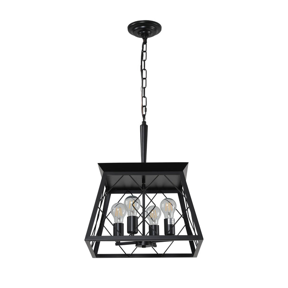HomeRoots Black Four-Light Metal Chandelier with Adjustable Height and Matte Black Shades for Elegant Illumination 568139
