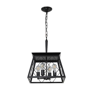 HomeRoots Black Four-Light Metal Chandelier with Adjustable Height and Matte Black Shades for Elegant Illumination 568139