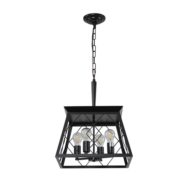 HomeRoots Black Four-Light Metal Chandelier with Adjustable Height and Matte Black Shades for Elegant Illumination 568139