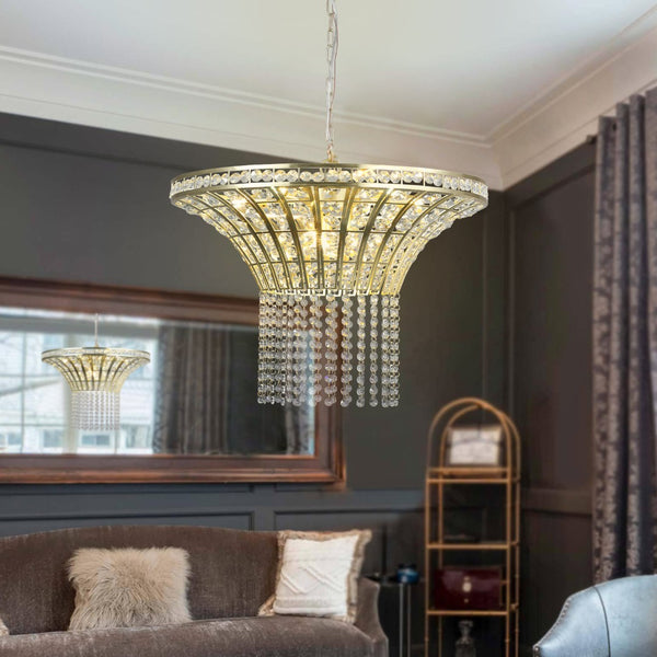 HomeRoots Clear Crystal Chandelier Ceiling Light - Elegant Three-Tier Design for Timeless Illumination & Style 568142