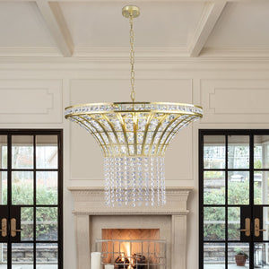 HomeRoots Clear Crystal Chandelier Ceiling Light - Elegant Three-Tier Design for Timeless Illumination & Style 568142