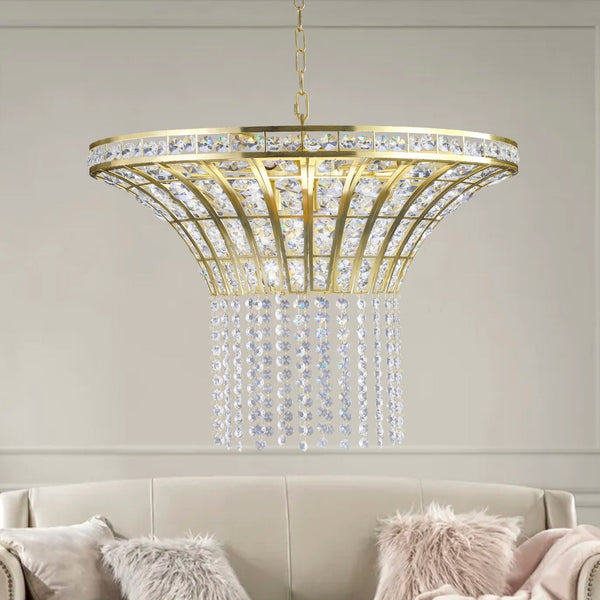 HomeRoots Clear Crystal Chandelier Ceiling Light - Elegant Three-Tier Design for Timeless Illumination & Style 568142