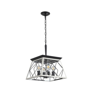 HomeRoots White Four-Light Metal Chandelier with Adjustable White Shades for Timeless Elegance & Warm Glow 568143