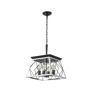 HomeRoots White Four-Light Metal Chandelier with Adjustable White Shades for Timeless Elegance & Warm Glow 568143