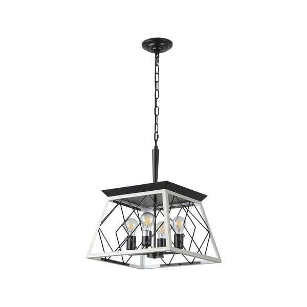HomeRoots White Four-Light Metal Chandelier with Adjustable White Shades for Timeless Elegance & Warm Glow 568143