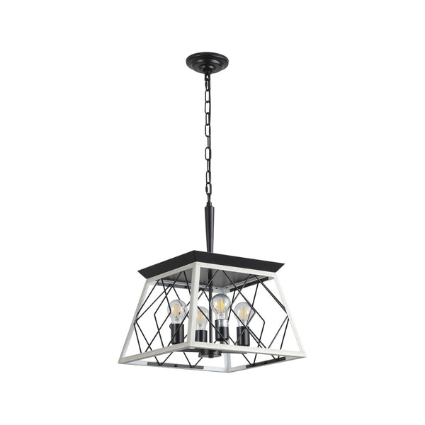HomeRoots White Four-Light Metal Chandelier with Adjustable White Shades for Timeless Elegance & Warm Glow 568143