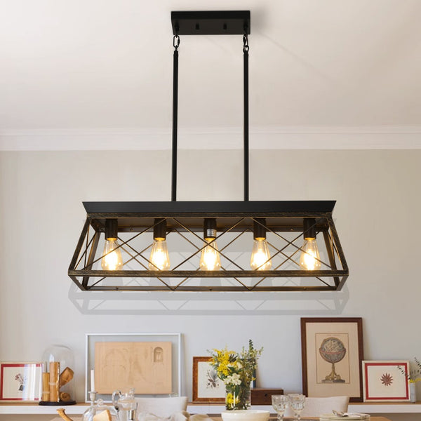 HomeRoots Gold Modern Chandelier with Black Metal Finish - Adjustable Ceiling Light for Stylish Interiors 568146
