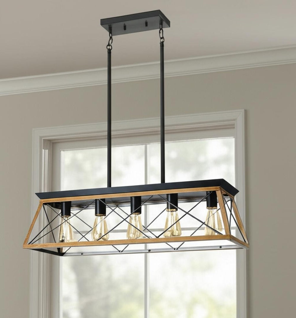 HomeRoots Brown Five-Light Metal Chandelier with Adjustable Hanging Length for Elegant Home Illumination 568148