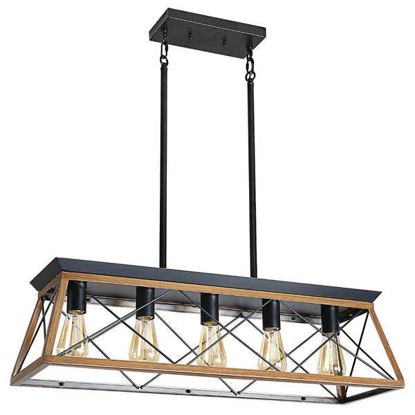 HomeRoots Brown Five-Light Metal Chandelier with Adjustable Hanging Length for Elegant Home Illumination 568148