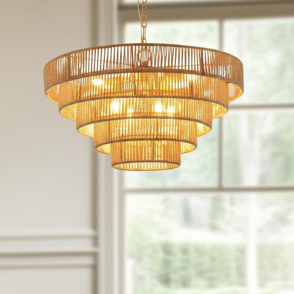 HomeRoots Brown Eight-Light Metal Chandelier with Adjustable Hanging Length for Modern & Classic Interiors 568149