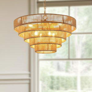 HomeRoots Brown Eight-Light Metal Chandelier with Adjustable Hanging Length for Modern & Classic Interiors 568149