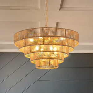 HomeRoots Brown Eight-Light Metal Chandelier with Adjustable Hanging Length for Modern & Classic Interiors 568149