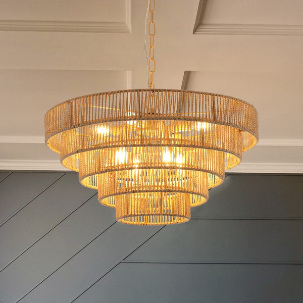 HomeRoots Brown Eight-Light Metal Chandelier with Adjustable Hanging Length for Modern & Classic Interiors 568149