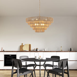 HomeRoots Brown Eight-Light Metal Chandelier with Adjustable Hanging Length for Modern & Classic Interiors 568149
