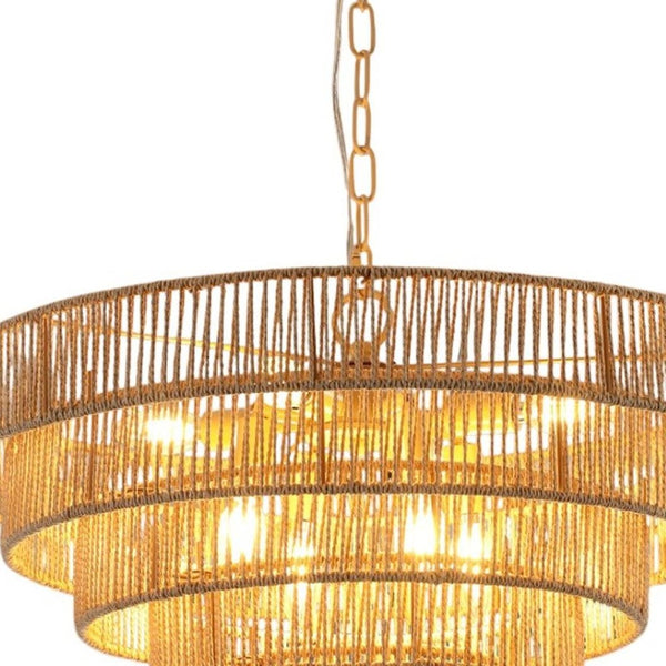 HomeRoots Brown Eight-Light Metal Chandelier with Adjustable Hanging Length for Modern & Classic Interiors 568149