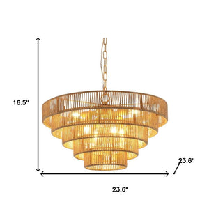 HomeRoots Brown Eight-Light Metal Chandelier with Adjustable Hanging Length for Modern & Classic Interiors 568149