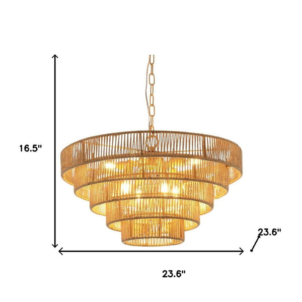 HomeRoots Brown Eight-Light Metal Chandelier with Adjustable Hanging Length for Modern & Classic Interiors 568149