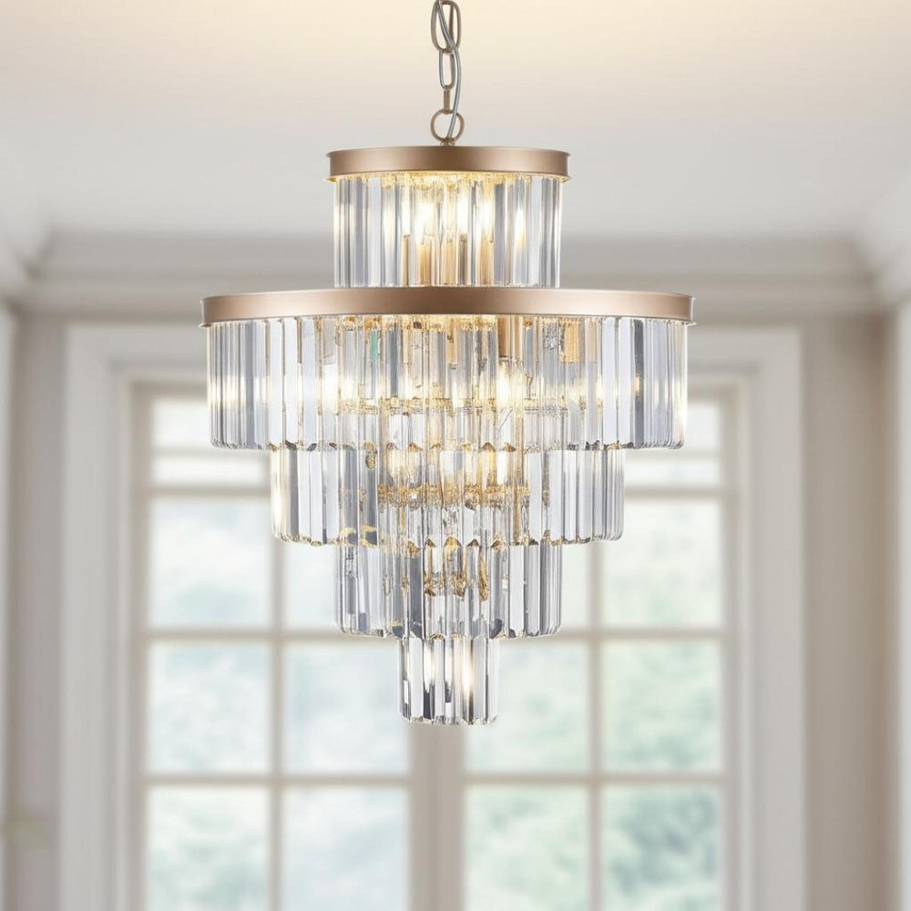 HomeRoots Gold Multi-Light Chandelier with Adjustable Hanging Length and Elegant Gold Shades for Any Room 568150