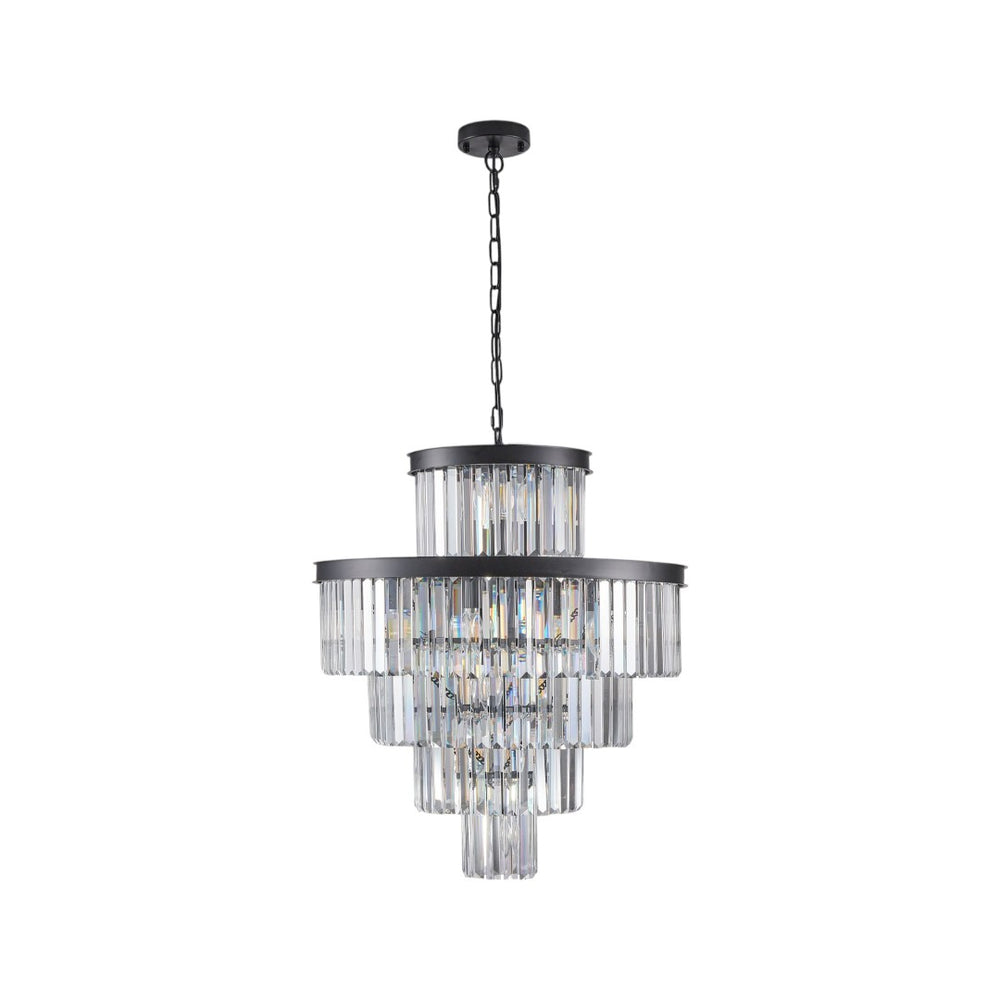HomeRoots Black Multi-Tiered Metal Chandelier with Black Shades - Modern Adjustable Lighting for Any Space 568151