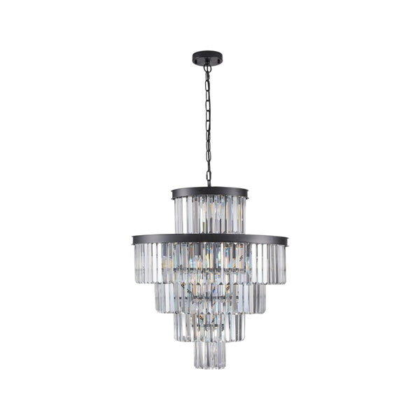 HomeRoots Black Multi-Tiered Metal Chandelier with Black Shades - Modern Adjustable Lighting for Any Space 568151