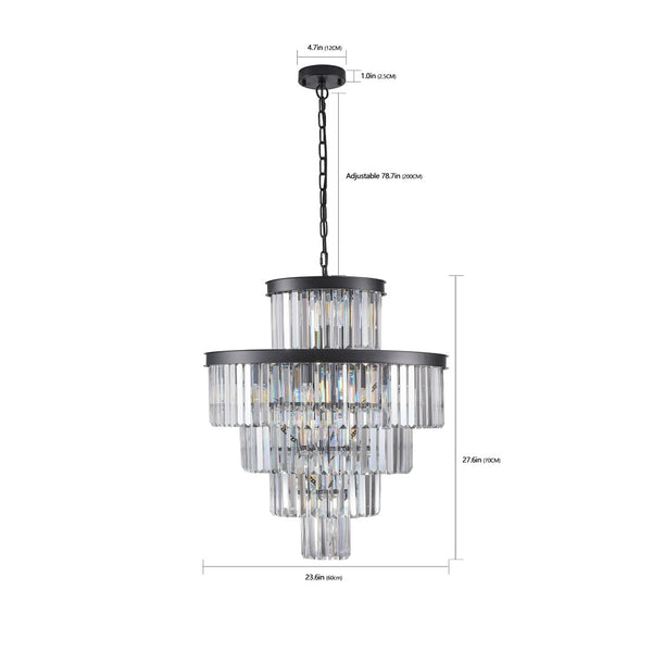 HomeRoots Black Multi-Tiered Metal Chandelier with Black Shades - Modern Adjustable Lighting for Any Space 568151