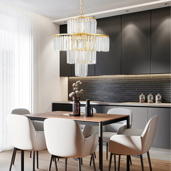 HomeRoots Gold Tiered Chandelier Ceiling Light Fixture – Elegant Metal Design for High Ceilings & Dining Areas 568154