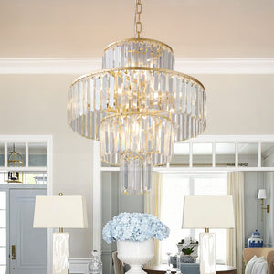 HomeRoots Gold Tiered Chandelier Ceiling Light Fixture – Elegant Metal Design for High Ceilings & Dining Areas 568154