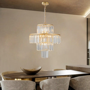 HomeRoots Gold Tiered Chandelier Ceiling Light Fixture – Elegant Metal Design for High Ceilings & Dining Areas 568154