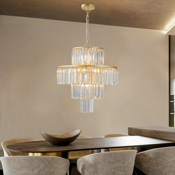 HomeRoots Gold Tiered Chandelier Ceiling Light Fixture – Elegant Metal Design for High Ceilings & Dining Areas 568154
