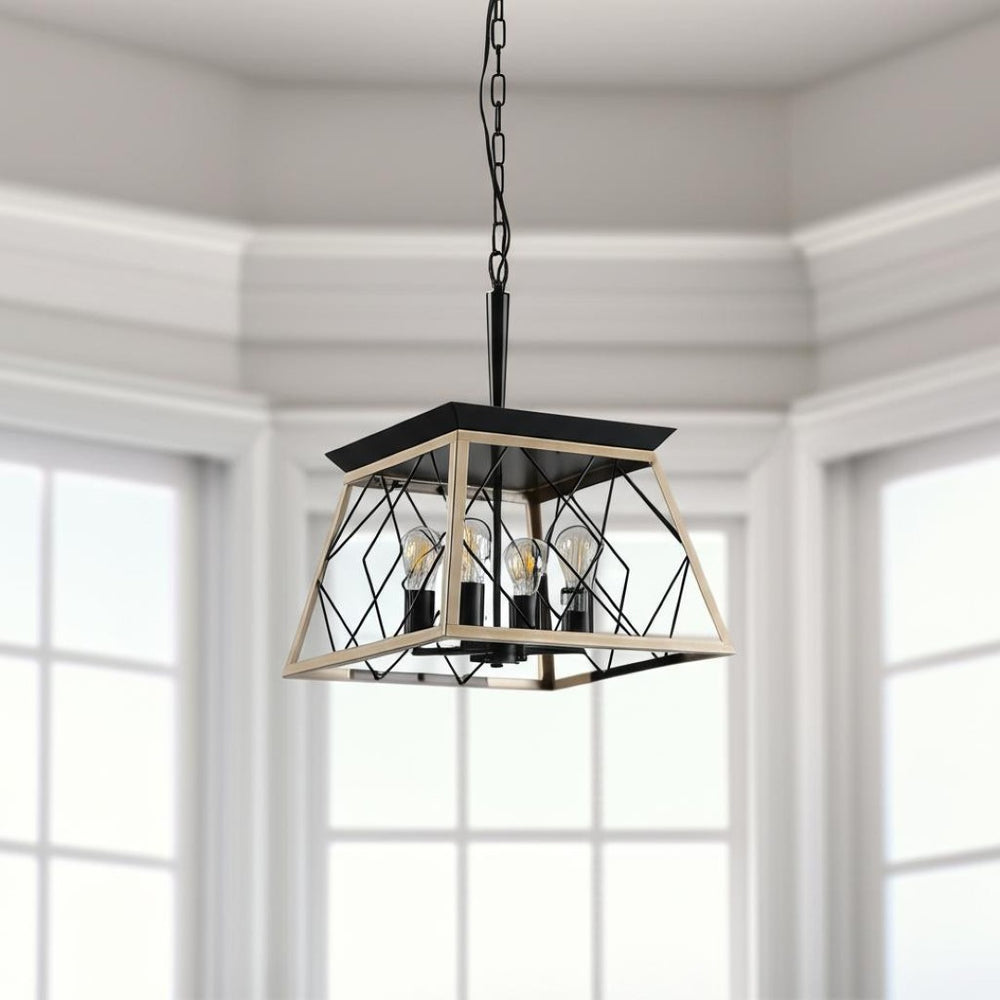 HomeRoots Oak Four-Light Metal Chandelier with Adjustable Oak Shades for Modern Ambient Lighting in Any Room 568155