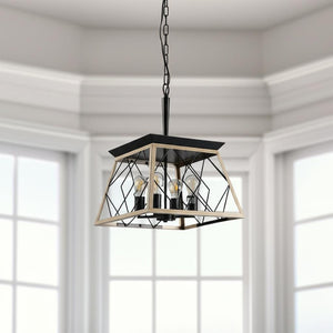 HomeRoots Oak Four-Light Metal Chandelier with Adjustable Oak Shades for Modern Ambient Lighting in Any Room 568155