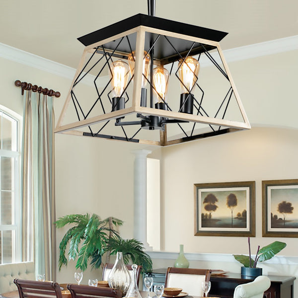 HomeRoots Oak Four-Light Metal Chandelier with Adjustable Oak Shades for Modern Ambient Lighting in Any Room 568155