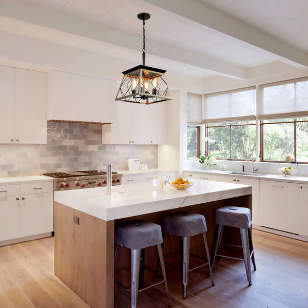 HomeRoots Oak Four-Light Metal Chandelier with Adjustable Oak Shades for Modern Ambient Lighting in Any Room 568155
