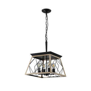 HomeRoots Oak Four-Light Metal Chandelier with Adjustable Oak Shades for Modern Ambient Lighting in Any Room 568155