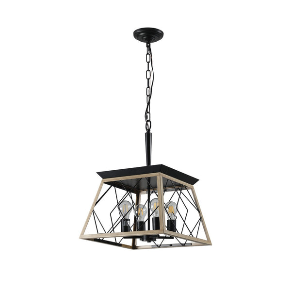 HomeRoots Oak Four-Light Metal Chandelier with Adjustable Oak Shades for Modern Ambient Lighting in Any Room 568155