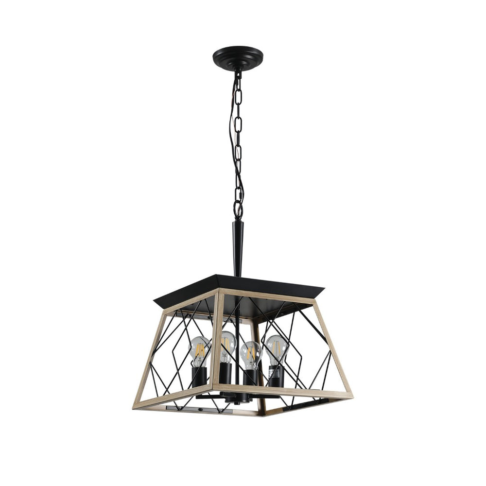 HomeRoots Oak Four-Light Metal Chandelier with Adjustable Oak Shades for Modern Ambient Lighting in Any Room 568155