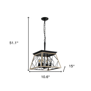 HomeRoots Oak Four-Light Metal Chandelier with Adjustable Oak Shades for Modern Ambient Lighting in Any Room 568155