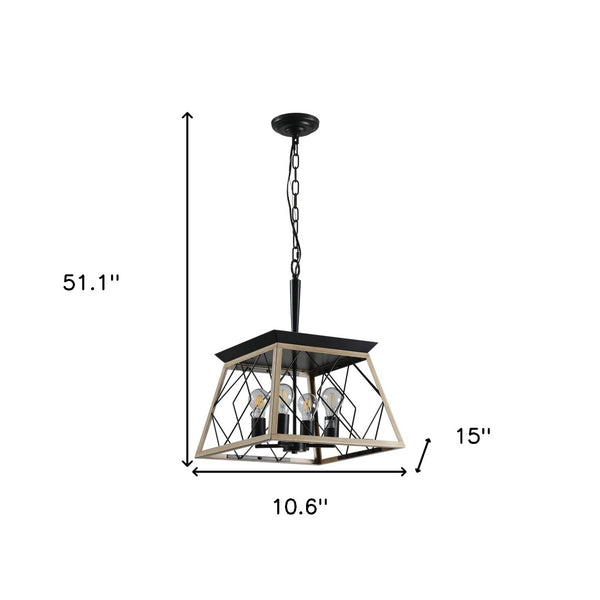 HomeRoots Oak Four-Light Metal Chandelier with Adjustable Oak Shades for Modern Ambient Lighting in Any Room 568155