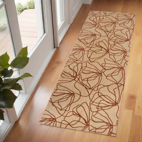 Homeroots 6' Beige And Bronze Floral Washable Non Skid Area Rug With Uv Protection  Synthetic 568158