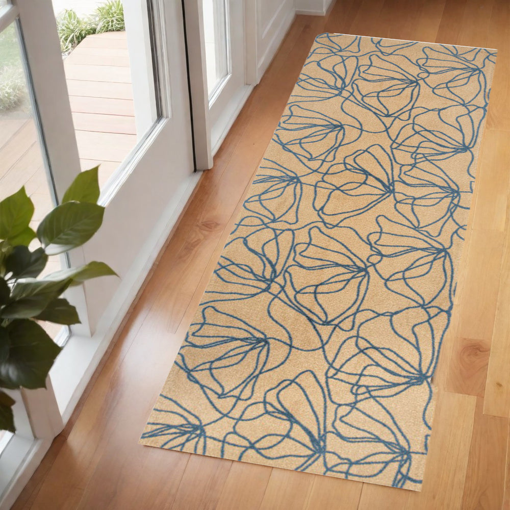 Homeroots 6' Beige And Blue Floral Washable Non Skid Area Rug With Uv Protection  Synthetic 568161