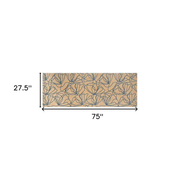 Homeroots 6' Beige And Blue Floral Washable Non Skid Area Rug With Uv Protection  Synthetic 568161