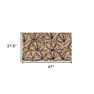 Homeroots 2' X 4' Stylish Black & Off-white Floral Washable Area Rug With Uv Protection & Non-skid Design  Nylon 568163