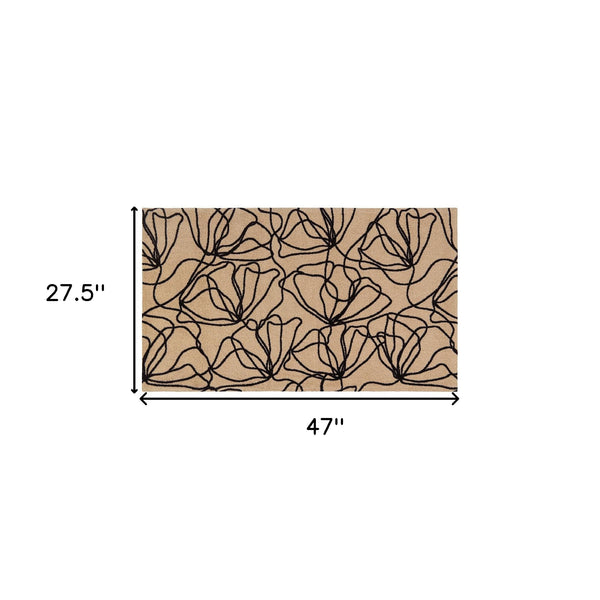 Homeroots 2' X 4' Stylish Black & Off-white Floral Washable Area Rug With Uv Protection & Non-skid Design  Nylon 568163